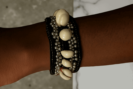 Layered African Cowrie Shell Bracelet