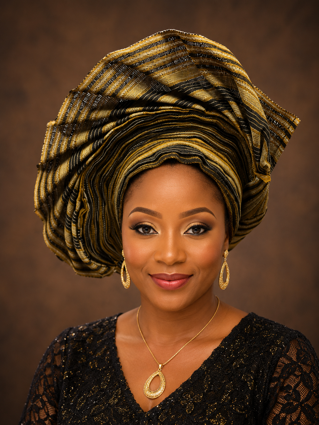 Mustard Gold & Black Aso Oke Gele