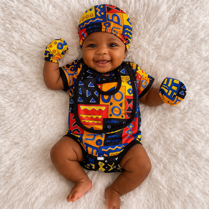 African Geometrical Print Baby Romper Set