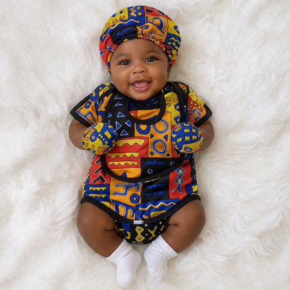 African Geometrical Print Baby Romper Set