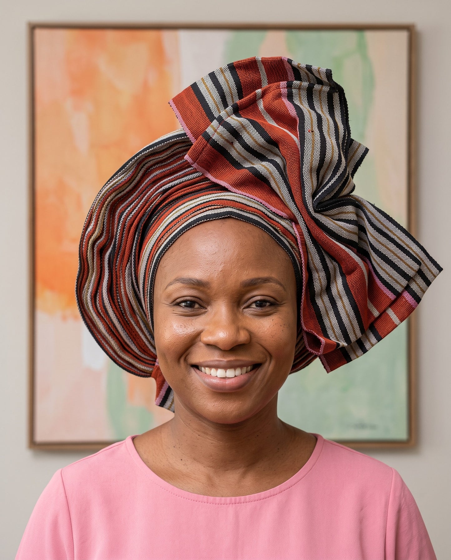 Burgundy, Black & Cream Aso Oke Gele