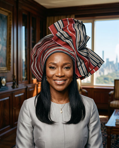 Burgundy, Black & Cream Aso Oke Gele