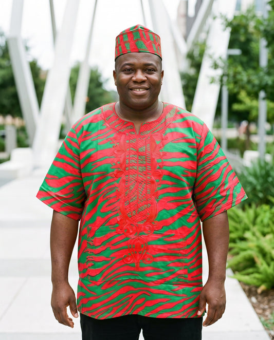 Men’s Plum/Green African Print Dashiki Shirt