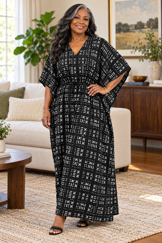 Black White Mud Print Kaftan