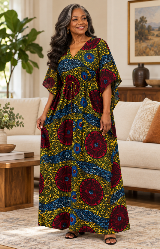 Bold Burgundy Circular Print Kaftan