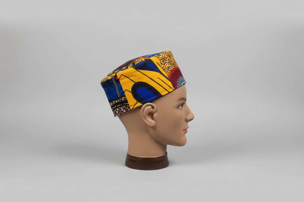 African Print Patchwork Kufi Hat – Multicolor Ankara Cap (A)