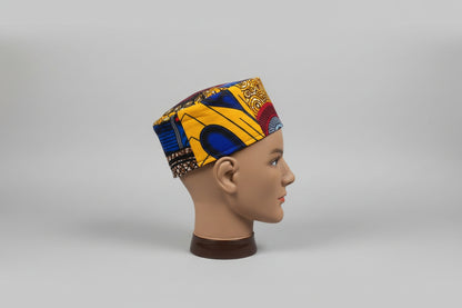 African Print Patchwork Kufi Hat – Multicolor Ankara Cap (A)