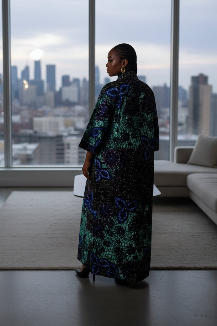 Multicolor African Print Kimono Duster with Matching Headwrap
