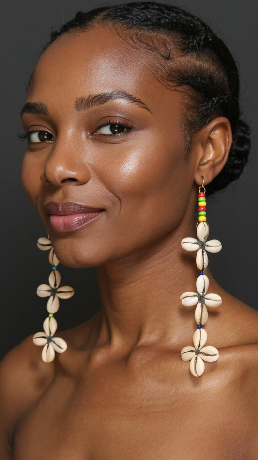Three Layer Flower Shaped Cowrie Shell Earrings