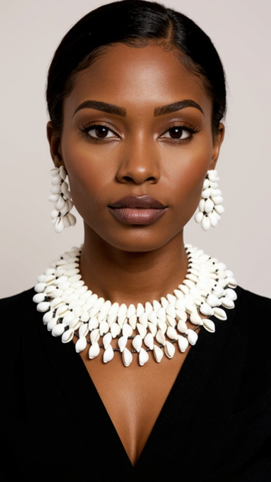 Layered Cowrie Shell Statement Collar Necklace & Earring Set