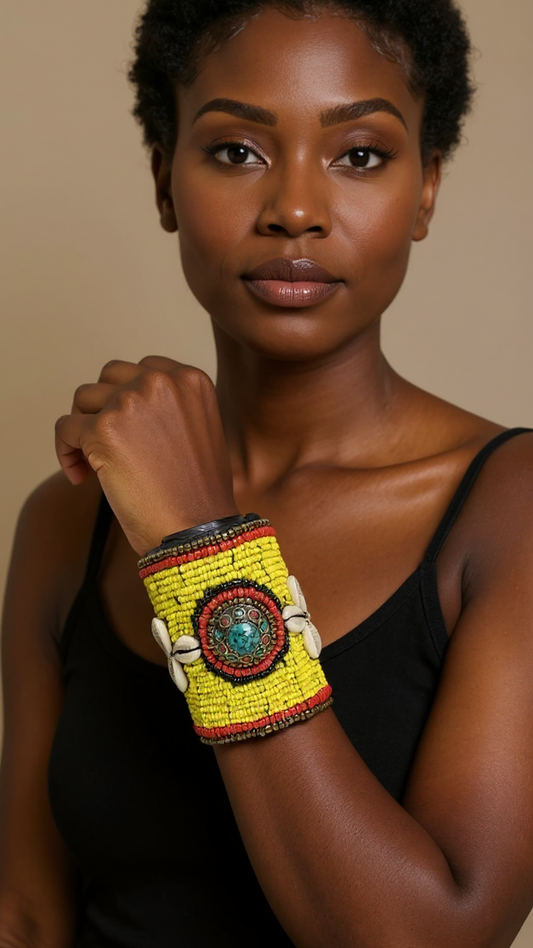 African Style Yellow Cuff Beaded Bracelet
