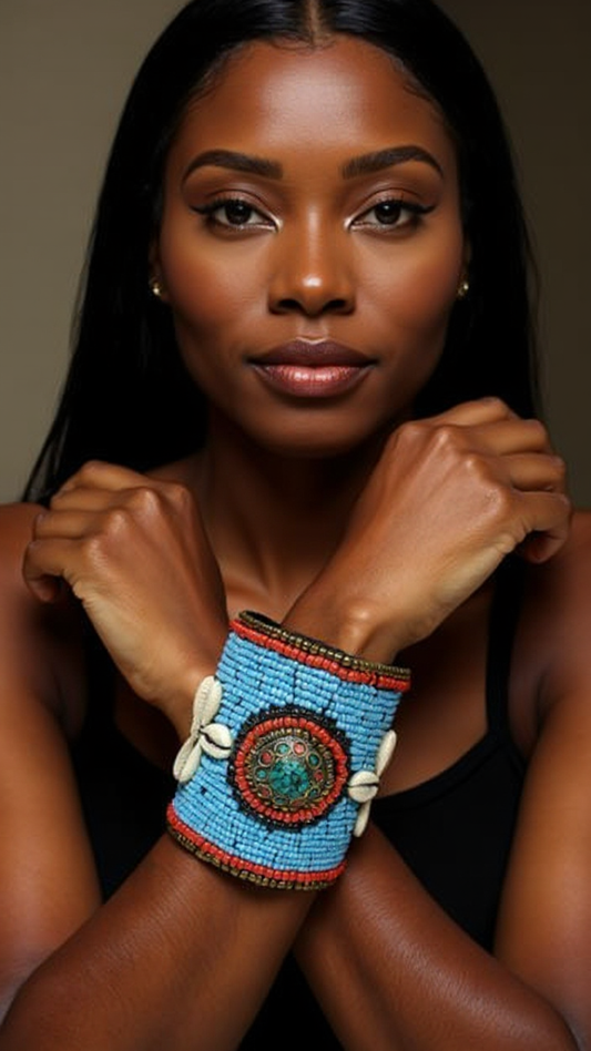 African Style Light Blue Cuff Beaded Bracelet