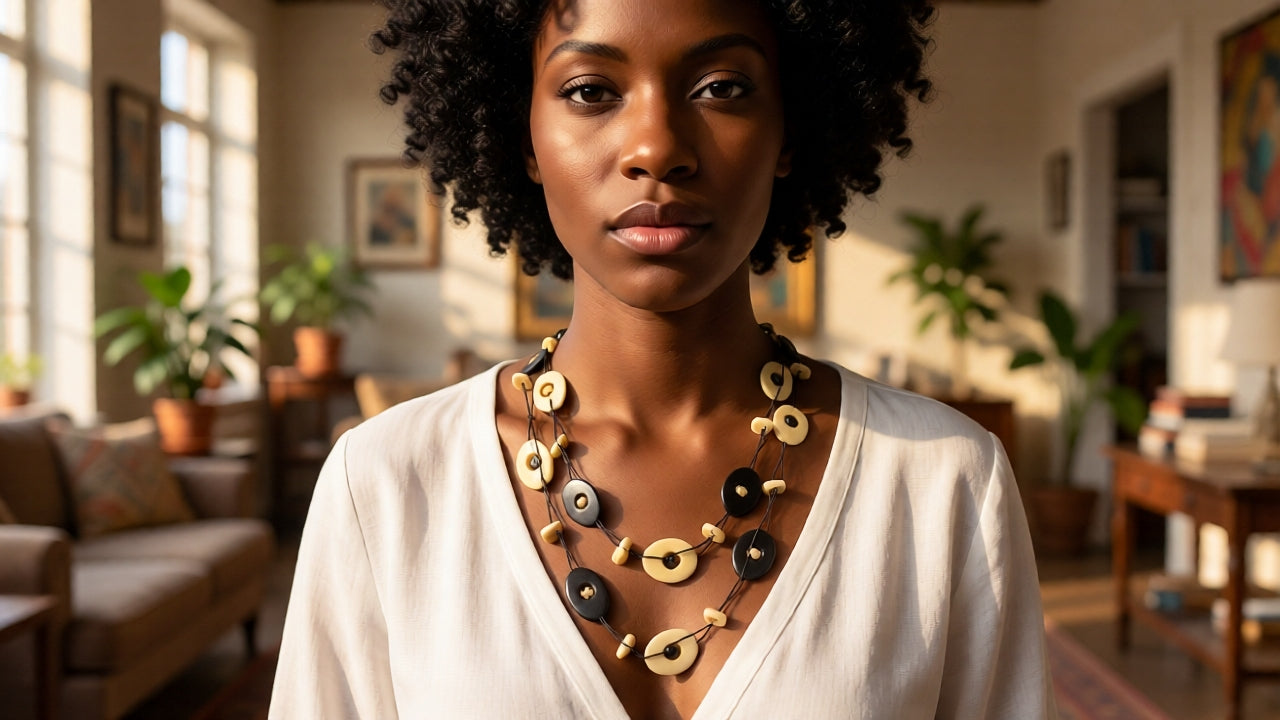 Black and Ivory Single Statement Necklace