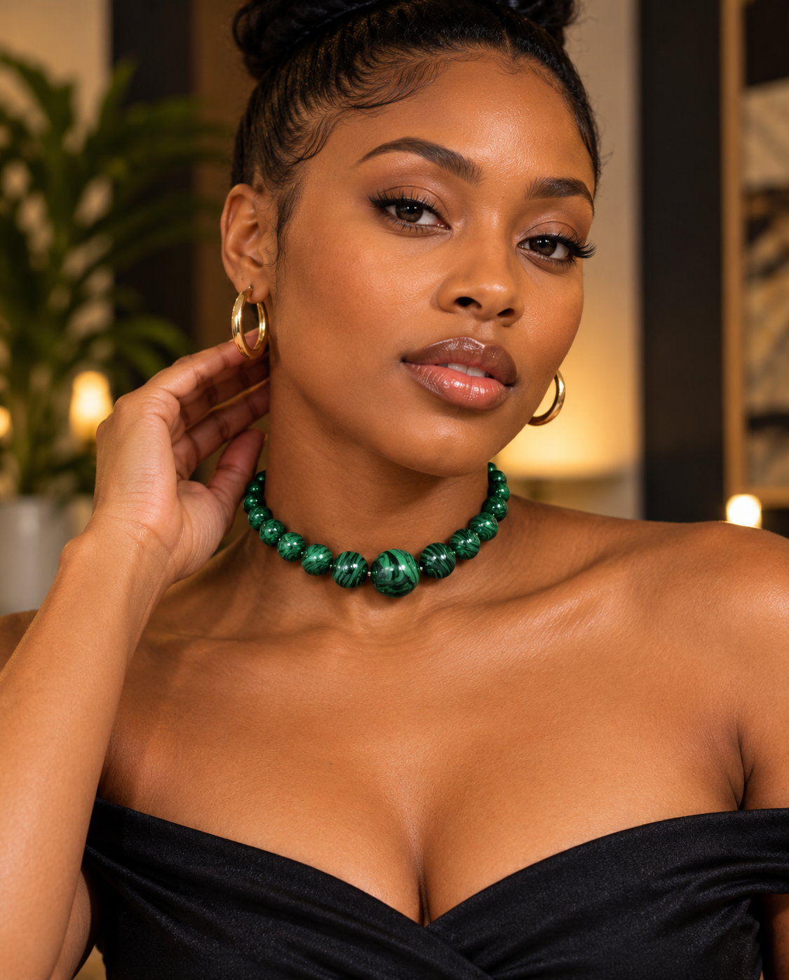 Green Malachite Graduated Beaded Necklace