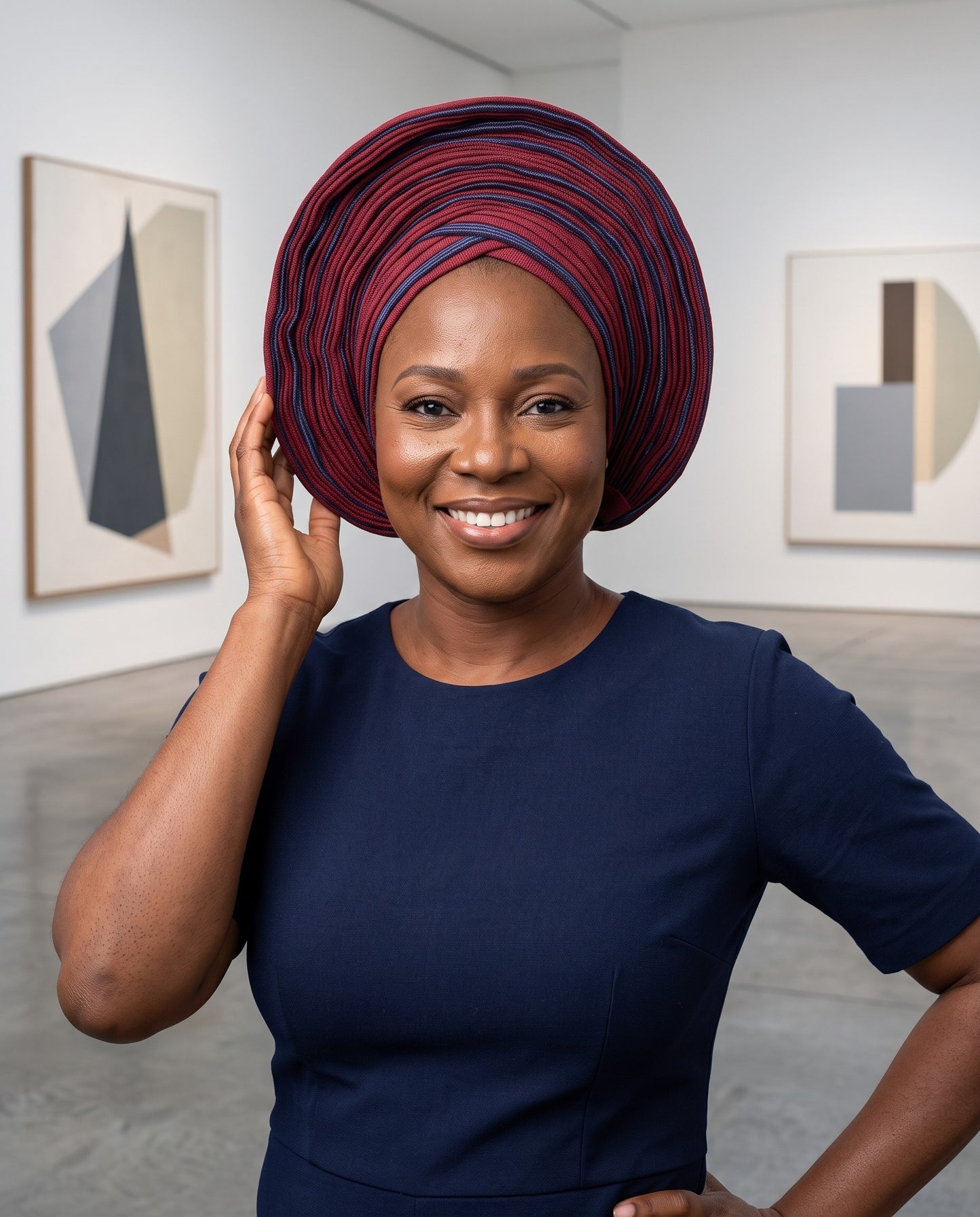 Burgundy & Navy Blue Aso Oke Gele