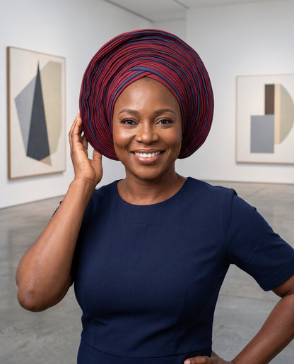Burgundy & Navy Blue Aso Oke Gele