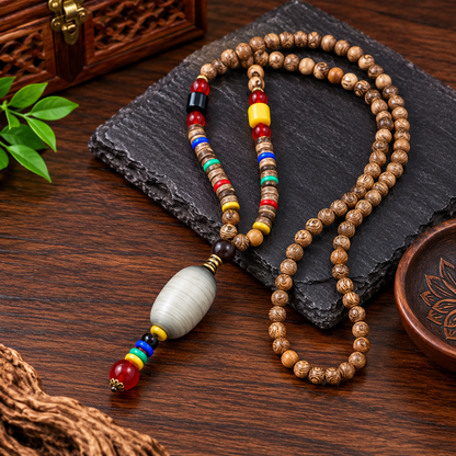 Men’s Vintage Tribal Wood Bead Pendant Necklace