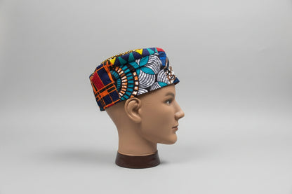 African Print Patchwork Kufi Hat – Multicolor Ankara Cap (C)