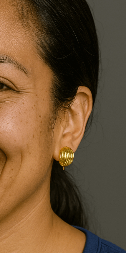 Textured Gold-Tone Stud Earrings w/Pendant