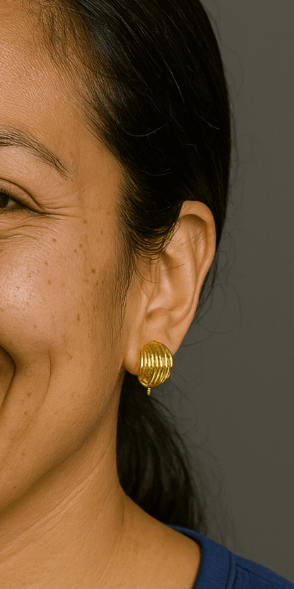 Textured Gold-Tone Stud Earrings w/Pendant