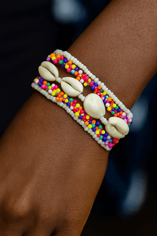 Colorful Layered African Cowrie Shell Bracelet