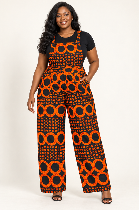 Women's African Print Orange & Black Jumpsuit