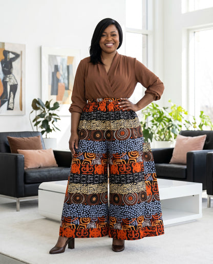 African Brown Multi-Print Ankara Print Palazzo Pants