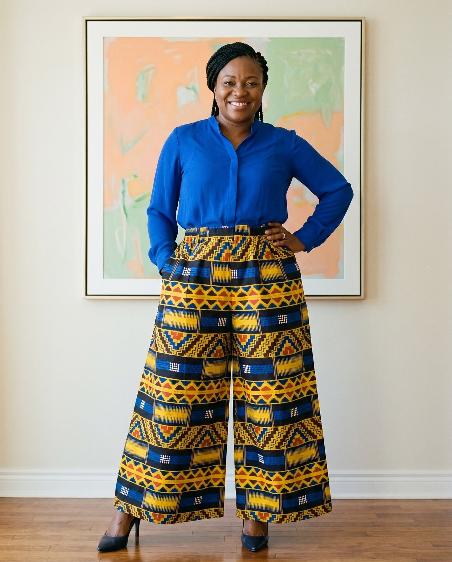 African Blue Multi-Print Ankara Print Palazzo Pants