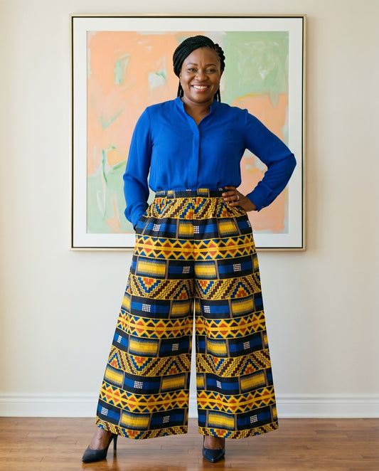 African Blue Multi-Print Ankara Print Palazzo Pants
