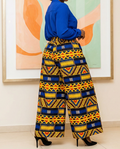 African Blue Multi-Print Ankara Print Palazzo Pants