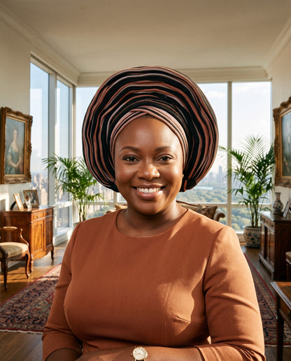 Black, Copper & Taupe Aso Oke Gele