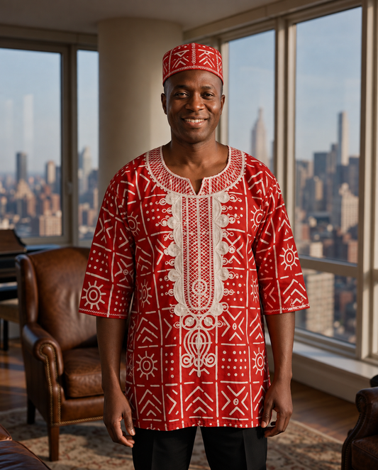 Men’s Red African Mud Print Dashiki Shirt