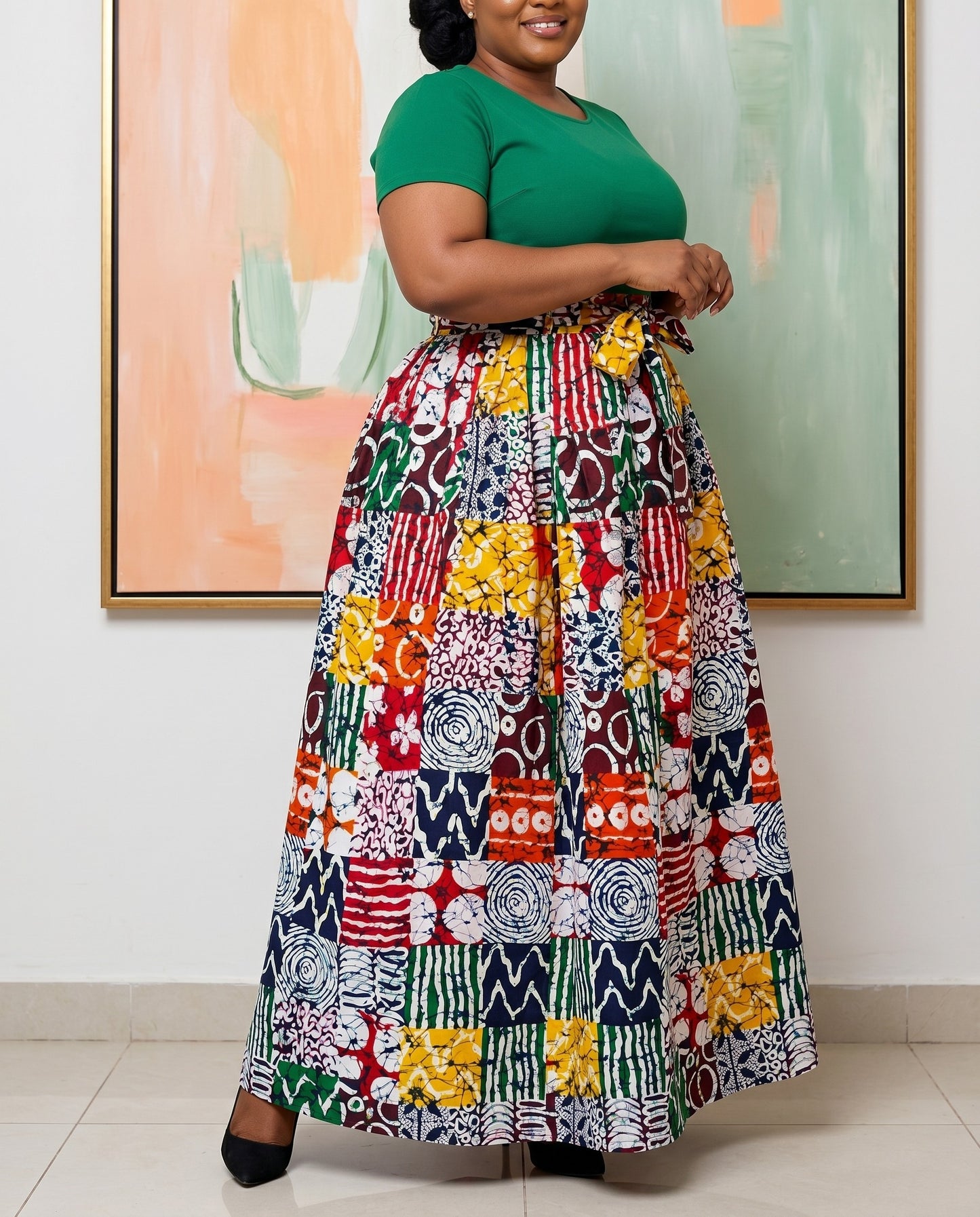 Bold Mixed Color African Print Maxi Skirt