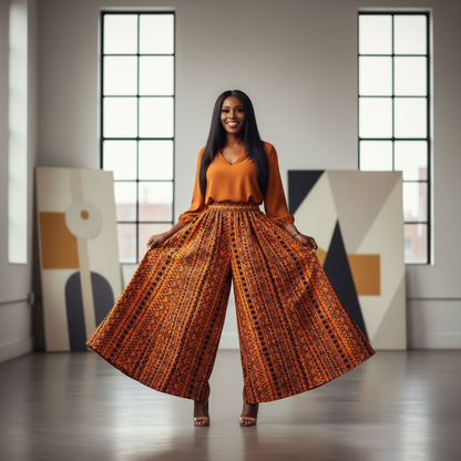 Women’s Orange and Black African Print Palazzo Pants