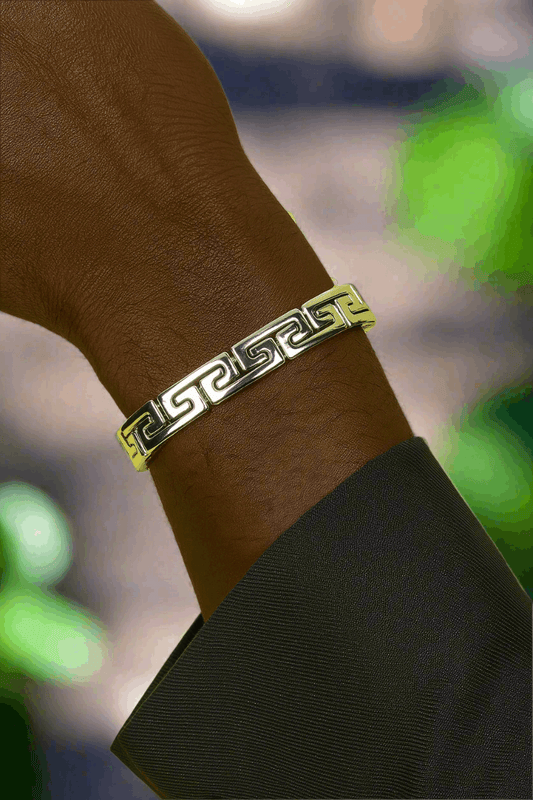Men's Silver Greek Key Link Bracelet