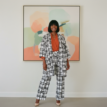 Women’s Black and White African Print 3-Piece Pants Set