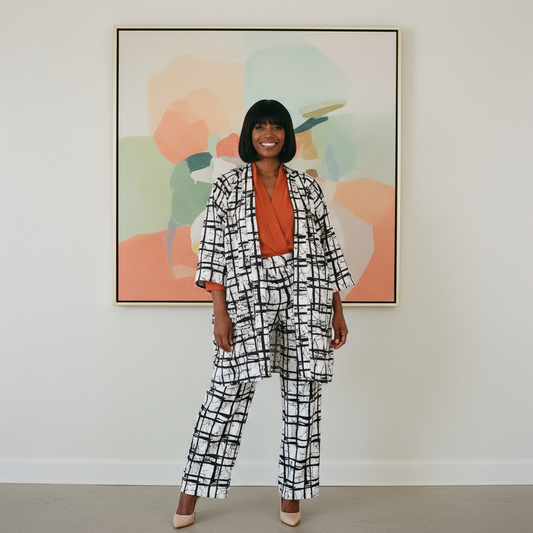 Women’s Black and White African Print 3-Piece Pants Set