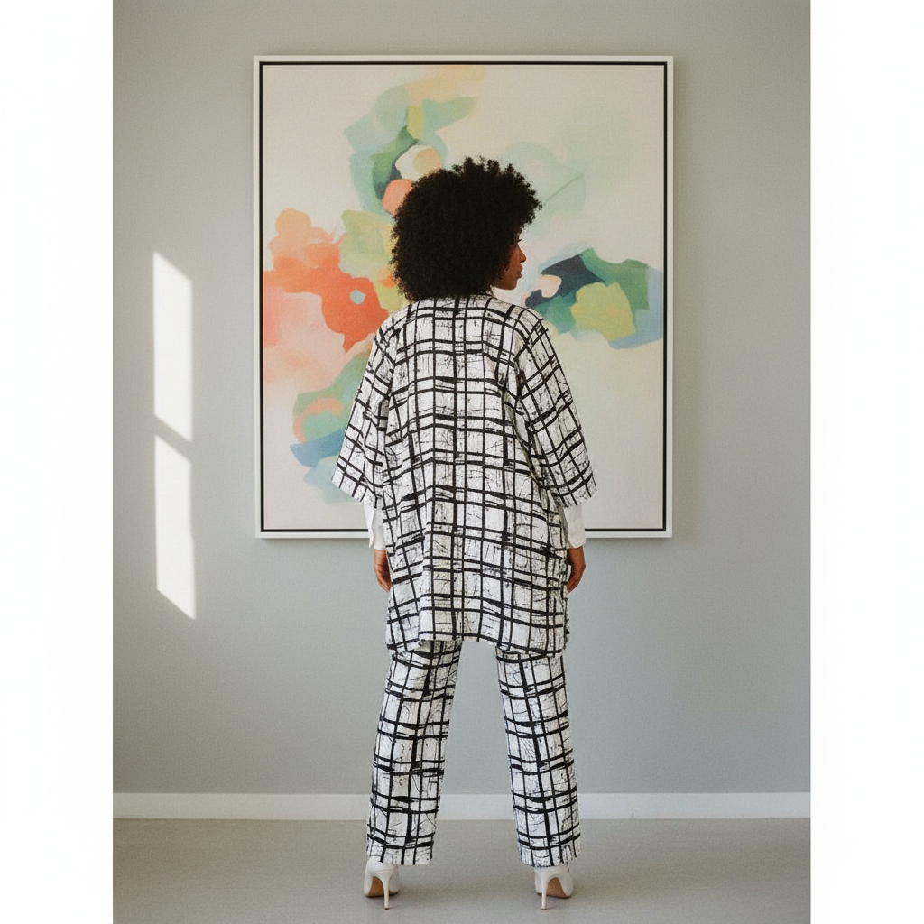 Women’s Black and White African Print 3-Piece Pants Set