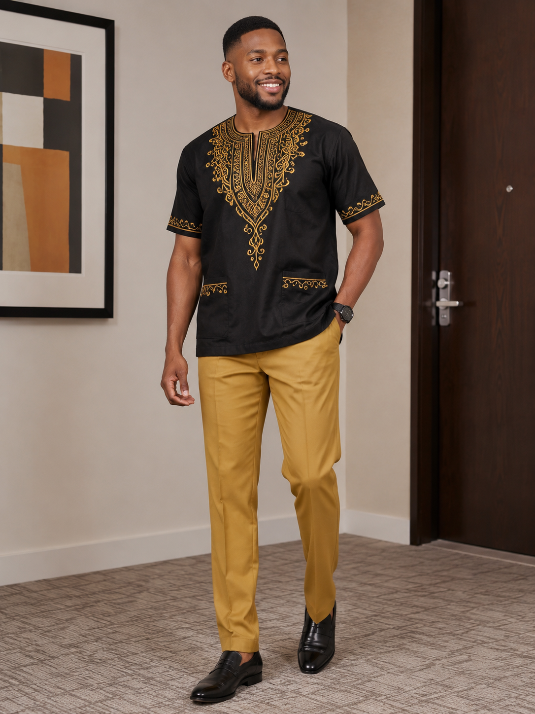 Men's Gold Classic Tailor-Made Stretch-Waist Dress Pants