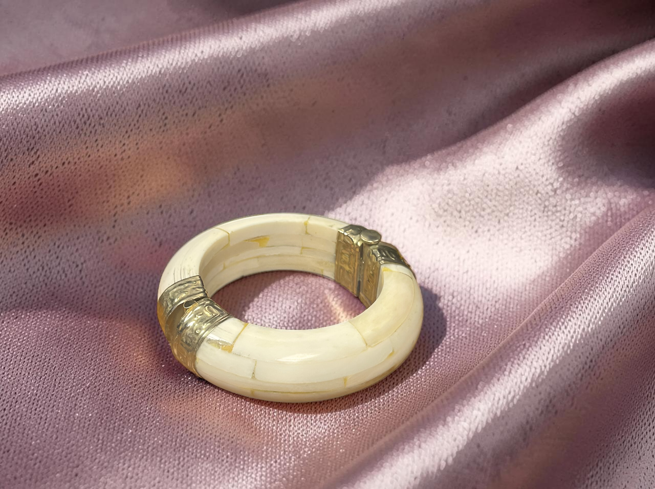 Ivory-Tone and Silver Accent Hinged Bangle