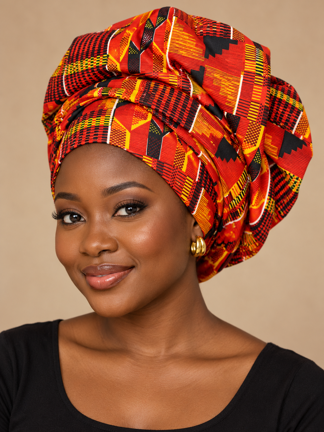 African Orange Kente Print Head Scarf