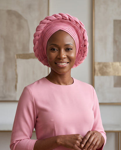 Pink Rose Aso Oke Gele