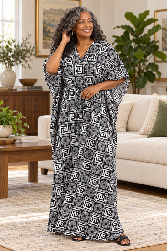 Navy, White Print Kaftan