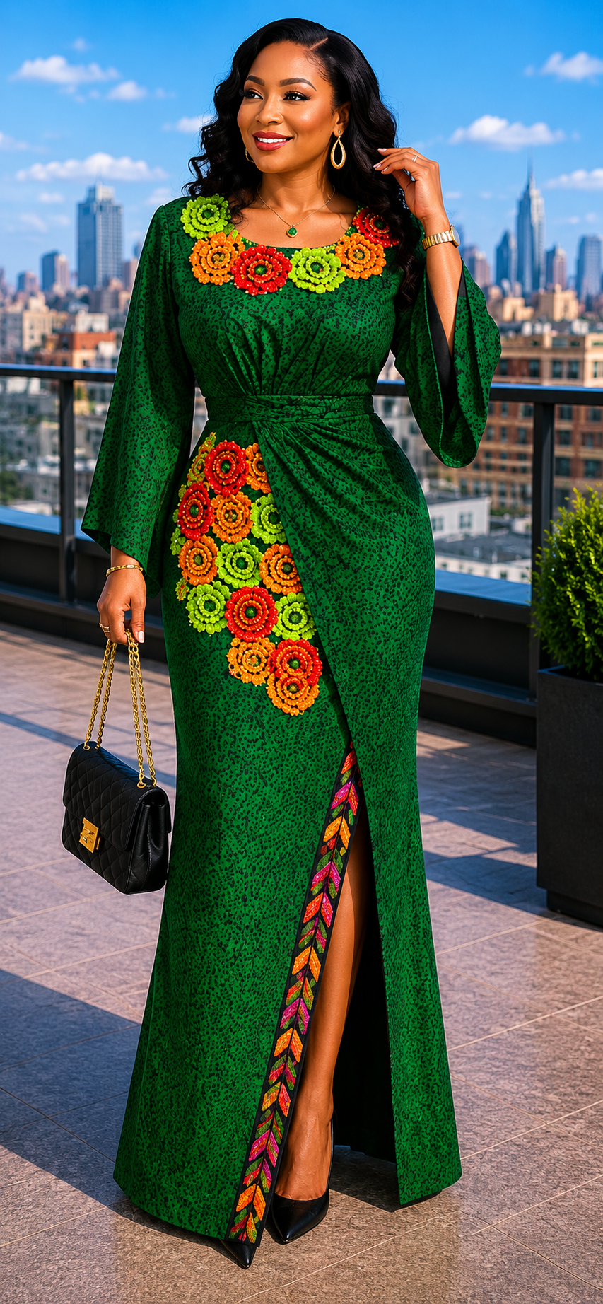 Emerald Green Ankara African Print Dress