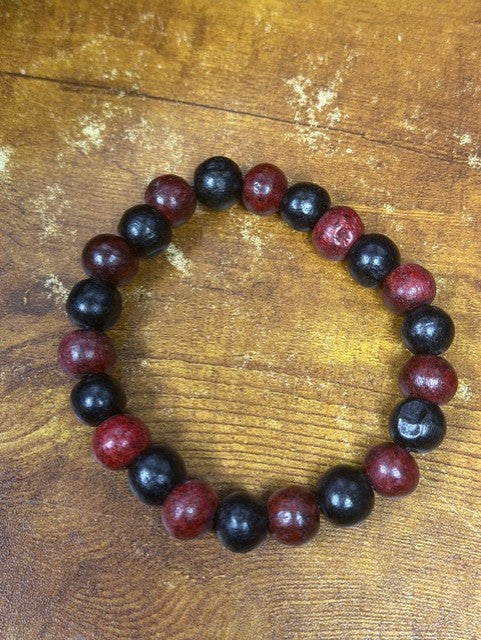Men’s Black & Red Wooden Bead Stretch Bracelet