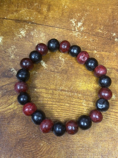 Men’s Black & Red Wooden Bead Stretch Bracelet