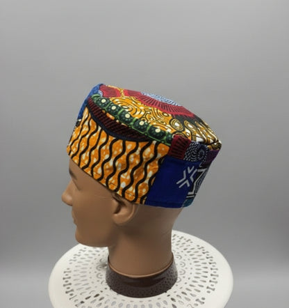 African Print Patchwork Kufi Hat – Multicolor Ankara Cap (A)