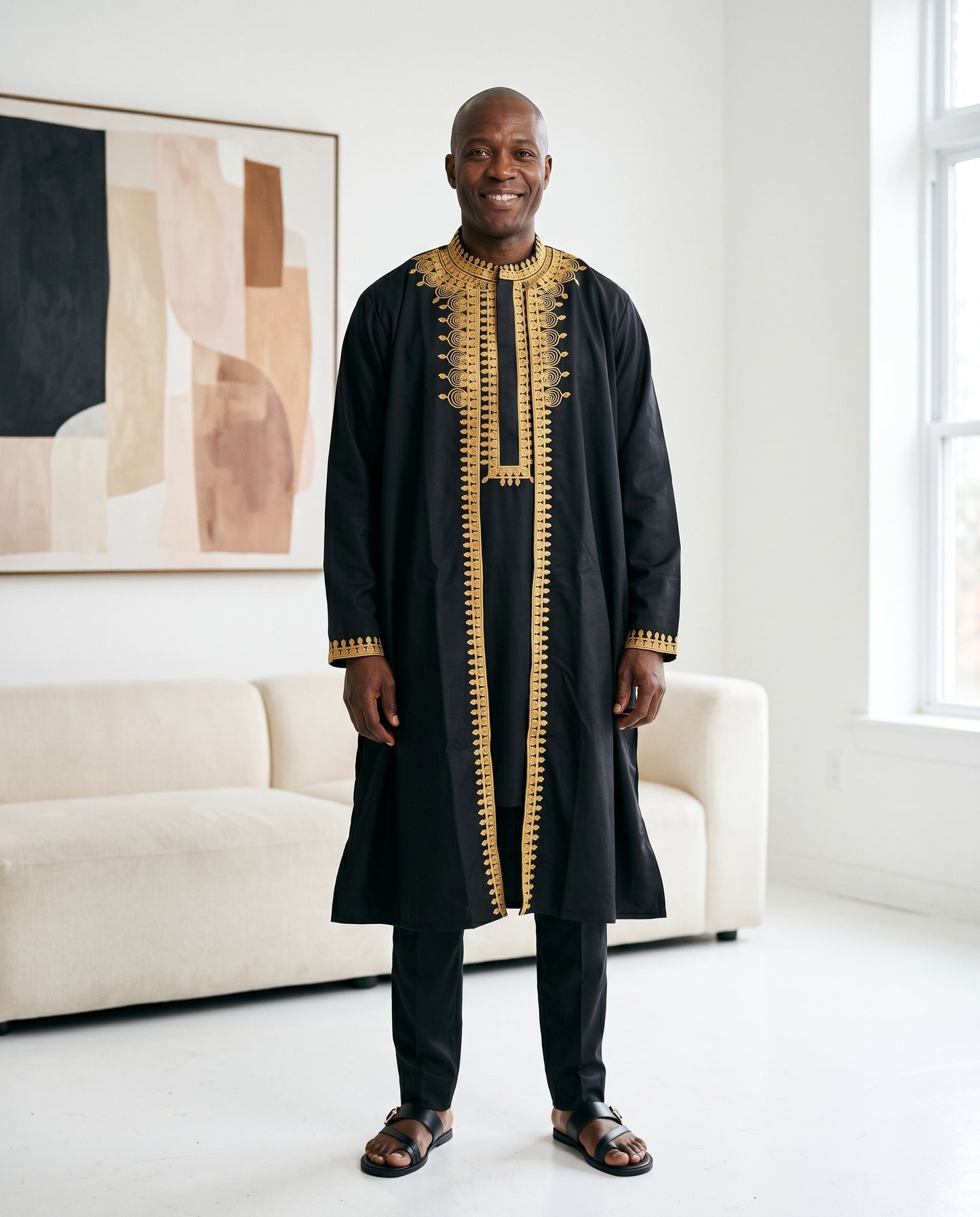 Men’s 3pc Black Embroidered Agbada Set