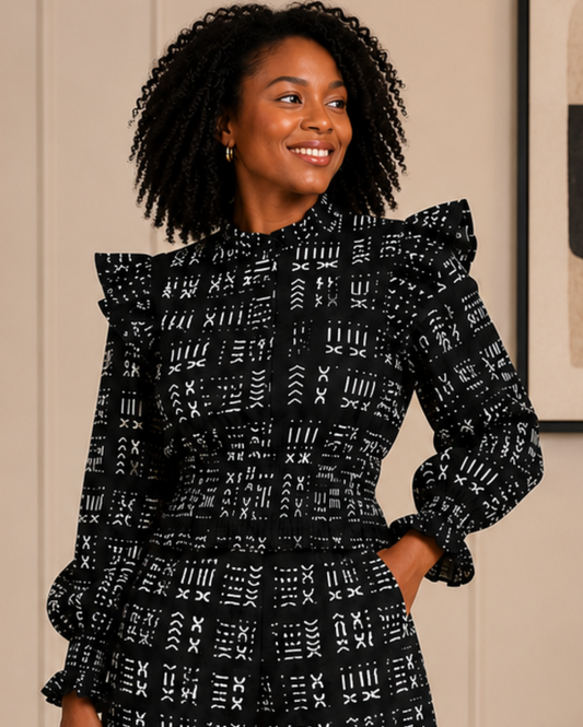 African Inspired Black Mud Print Top