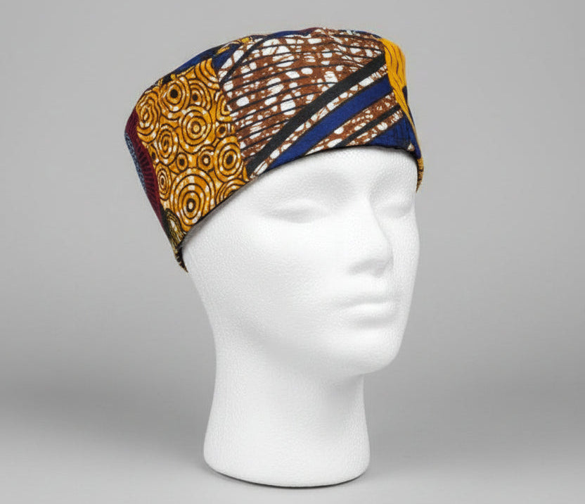African Print Patchwork Kufi Hat – Multicolor Ankara Cap (E)